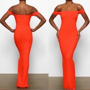 SKIMS Soft Lounge Off the Shoulder Maxi Dress Color Fire Size Small